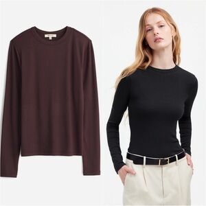 Madewell Top Drapey Rib Long-Sleeve Tee Modal Blend Dark Carob Brown XS NWT New
